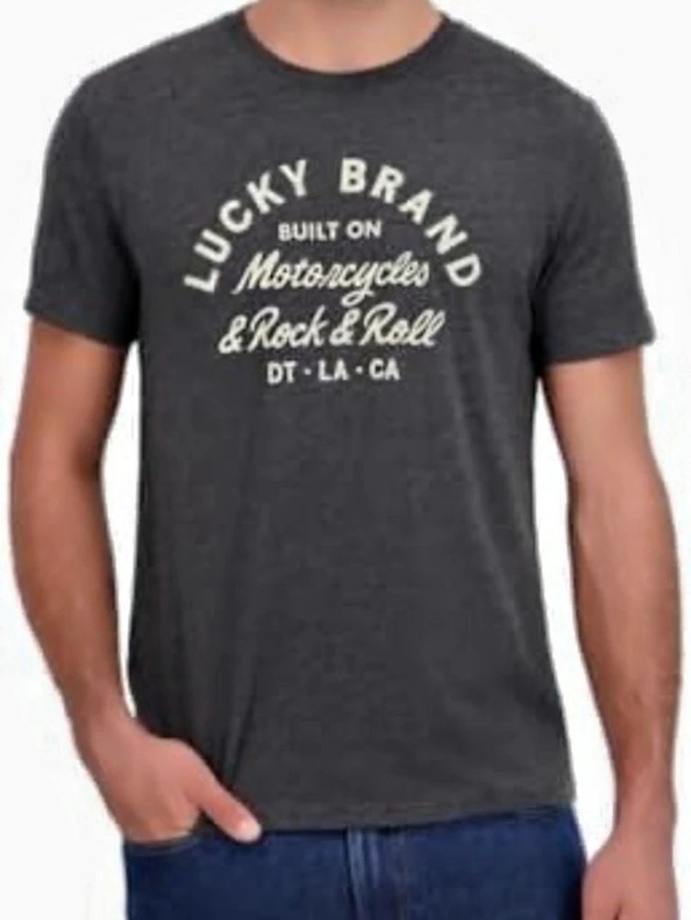 Lucky Brand Built on Motorcycles & Rock & Roll Graphic Tee Gray